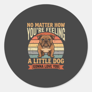 Adesivo Redondo Citação de Amor de Bulldog Engraçado Cão Retro