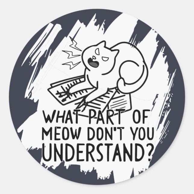 Adesivo Redondo Citação de Gato Branca Engraçado (Frente)