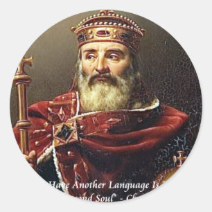 Adesivo Redondo Citação de Idiomas do Charlemagne e Famosos
