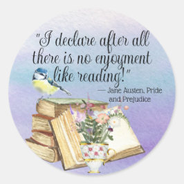 Adesivo Redondo Citação de Leitura de Livro de Jane Austen Aquarel