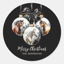 Adesivo Redondo Citação de Natal dos cavalos preto e dourado