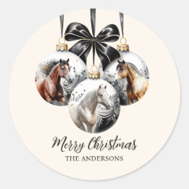 Adesivo Redondo Citação de Natal dos cavalos preto e dourado