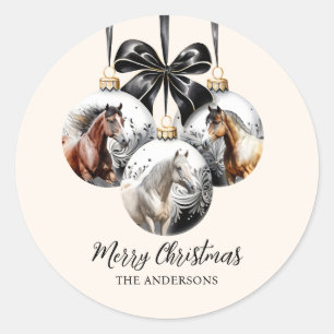Adesivo Redondo Citação de Natal dos cavalos preto e dourado