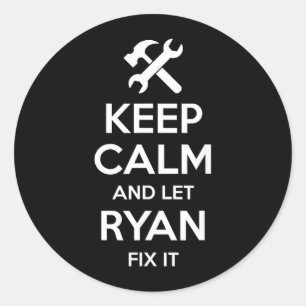 Adesivo Redondo Citação de Ryan Fix Engraçado Aniversário Nome Per