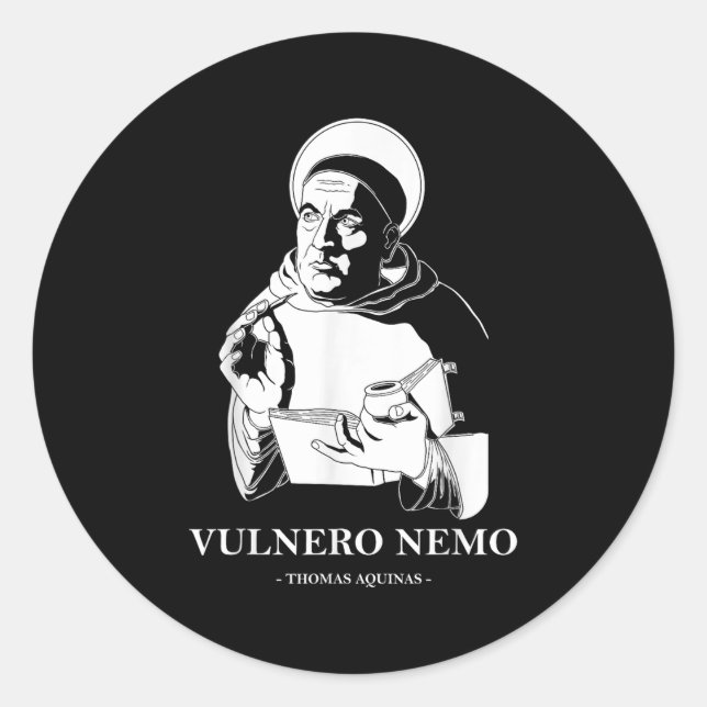 Adesivo Redondo Citação do Santo Católico Vulnero Nemo Thomas Aqui (Frente)