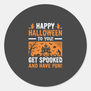 Adesivo Redondo Citação Feliz Halloween Casa Assombrada Assustador