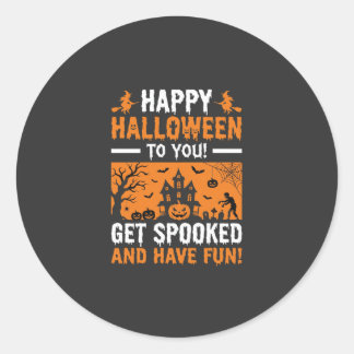 Adesivo Redondo Citação Feliz Halloween Casa Assombrada Assustador