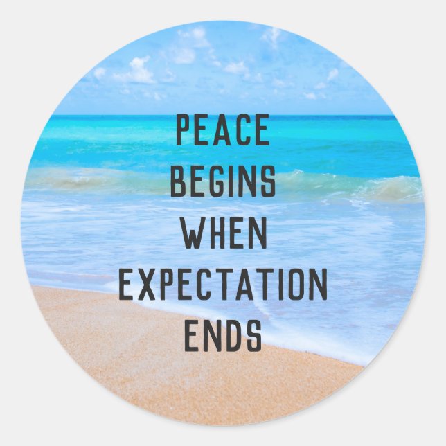 Adesivo Redondo Citação Inspiracional com Cena de Praia Tropical (Frente)