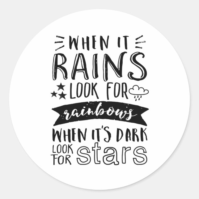 Adesivo Redondo Citação Inspiradora Procura Estrela e Arco-Íris (Frente)