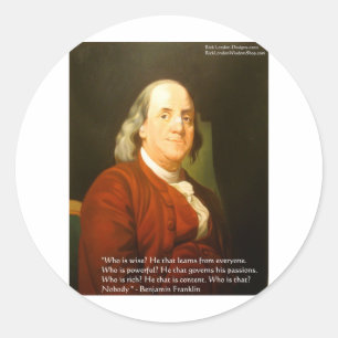 Adesivo Redondo Citações de Ben Franklin (O que é Sábio) Presentes