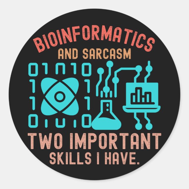 Adesivo Redondo Citações de Bioinformática, Ditados de Bioinformát (Frente)