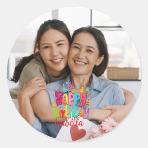 Adesivo Redondo Citações de nome de foto de aniversário personaliz