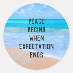 Adesivo Redondo Citações inspiradas com cena tropical da praia