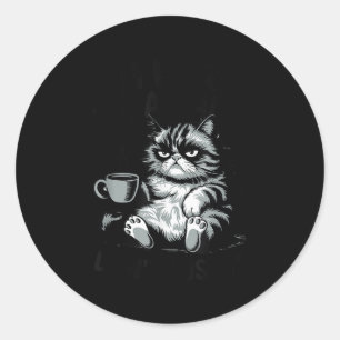 Adesivo Redondo Citar gato engraçado aqui acordado não empurre amo