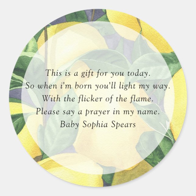 Adesivo Redondo Citrus lemon - Rótulo da Vela de Oração (Frente)