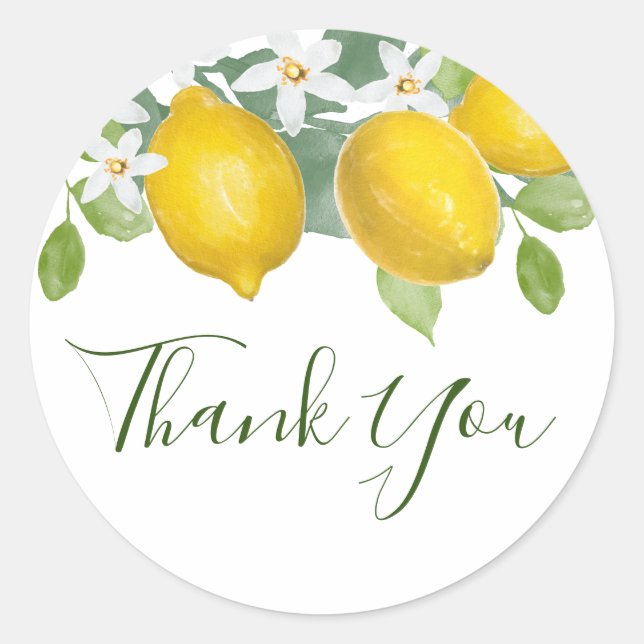 Adesivo Redondo Citrus Lemon Themed Obrigado Favor Sticker (Frente)