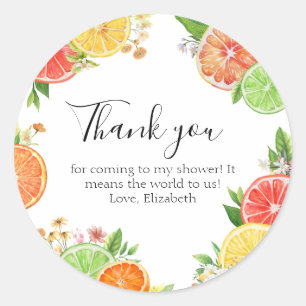 Adesivo Redondo Citrus Little Cutie Chá de fraldas Obrigado