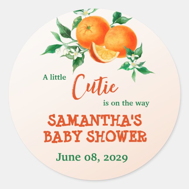 Adesivo Redondo Citrus Little Cutie No Caminho Do Chá de fraldas L (Frente)