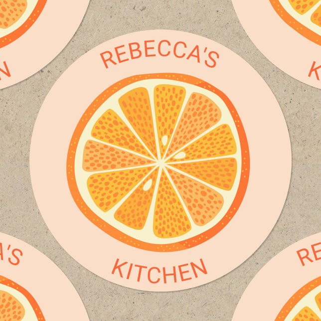 Adesivo Redondo Citrus Orange Personalizado (Orange slice personalized cook or catering stickers)