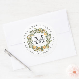 Adesivo Redondo Citrus Orchard   Boho Botanical Return Address