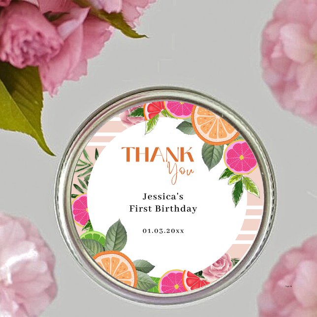 Adesivo Redondo Citrus Tropical Watercolor - Agradeço-Lhe O Vinhet (Criador carregado)