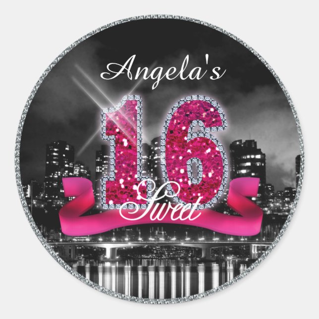 Adesivo Redondo City Lights Sweet Six Pink ID117 (Frente)