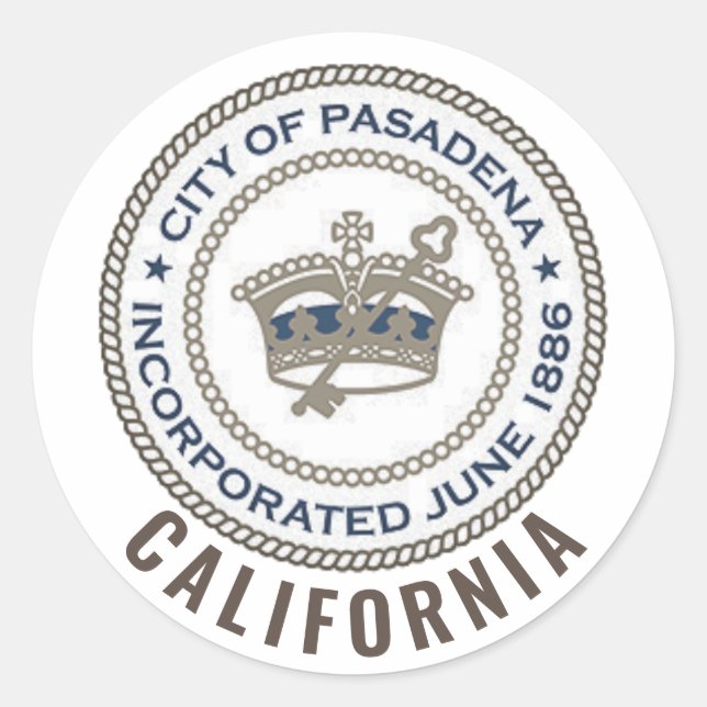 Adesivo Redondo City Seal de Pasadena, Califórnia (Frente)