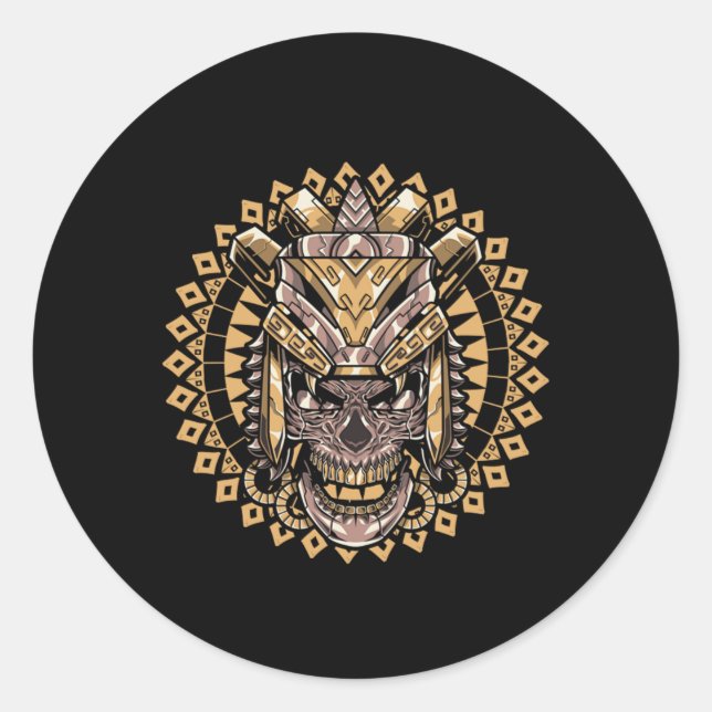 Adesivo Redondo Civilização Inca de Cultura Maia Aztec Guerreira C (Frente)