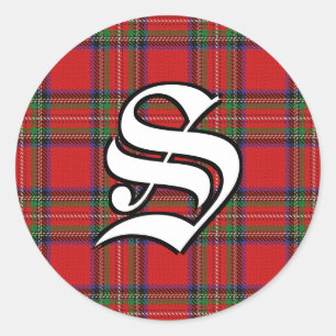 Adesivo Redondo Clã Clássica Stewart Tartan Monograma