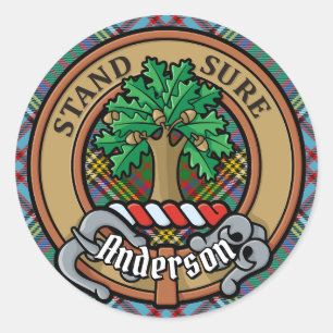 Adesivo Redondo Clan Anderson Crest sobre Tartan