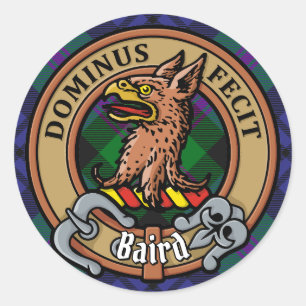 Adesivo Redondo Clan Baird Crest sobre Tartan