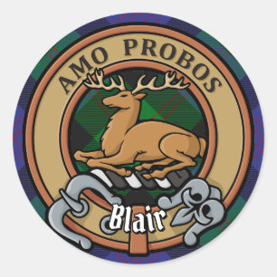 Adesivo Redondo Clan Blair Crest sobre Tartan