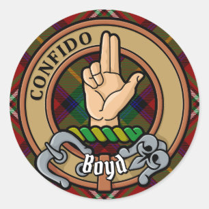 Adesivo Redondo Clan Boyd Crest sobre Tartan