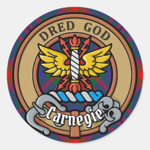 Adesivo Redondo Clan Carnegie Crest sobre Tartan