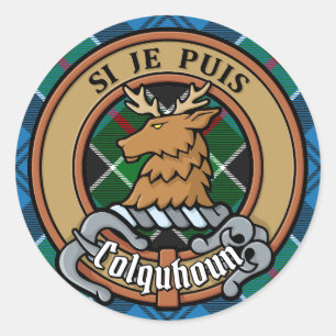 Adesivo Redondo Clan Colquhoun Crest sobre Tartan