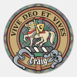 Adesivo Redondo Clan Craig Crest sobre Tartan