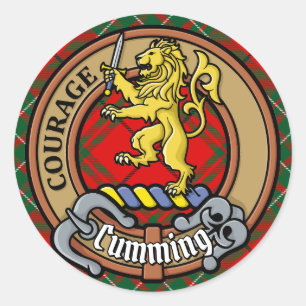Adesivo Redondo Clan Cumming Crest sobre Tartan