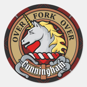 Adesivo Redondo Clan Cunningham Crest sobre Tartan