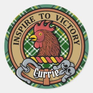 Adesivo Redondo Clan Currie Rooster Crest sobre Tartan