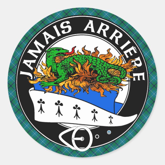 Adesivo Redondo Clan Douglas Crest com o moderno Douglas Tartan (Frente)