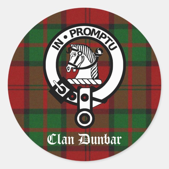 Adesivo Redondo Clan Dunbar Tartan & Crest Crachá (Frente)