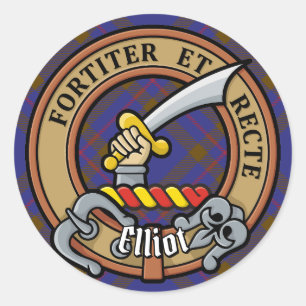 Adesivo Redondo Clan Elliot Crest sobre Tartan Moderno