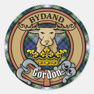 Adesivo Redondo Clan Gordon Crest sobre Dress Tartan
