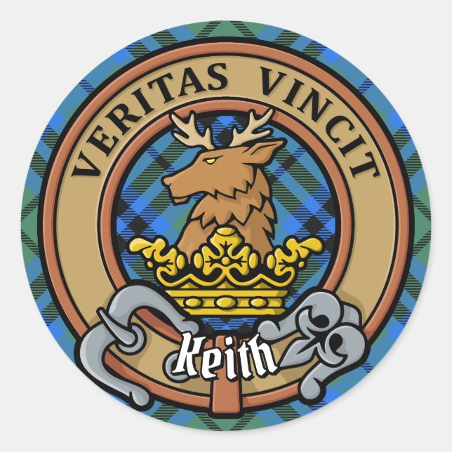Adesivo Redondo Clan Keith Crest sobre Tartan (Frente)