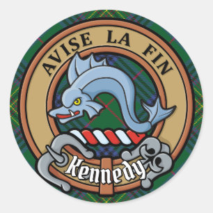 Adesivo Redondo Clan Kennedy Crest sobre Tartan