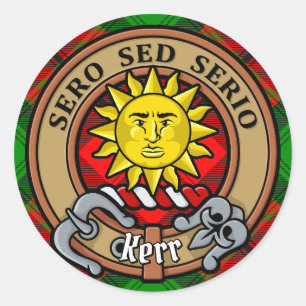 Adesivo Redondo Clan Kerr Crest sobre Tartan