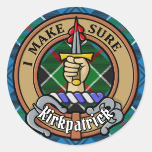 Adesivo Redondo Clan Kirkpatrick Crest sobre Tartan