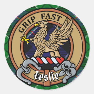 Adesivo Redondo Clan Leslie Crest sobre caçar Tartan