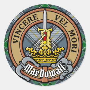 Adesivo Redondo Clan MacDowall Crest sobre Tartan