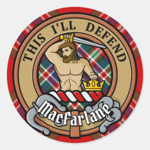 Adesivo Redondo Clan MacFarlane Crest sobre Tartan
